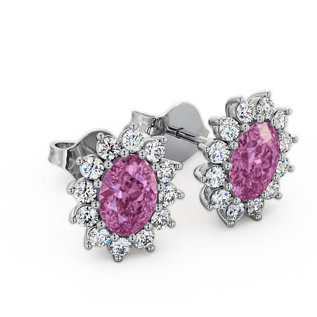 Cluster Pink Sapphire and Diamond 1.60ct Earrings 18K White Gold - Moselle ERG6GEM_WG_PS_FLAT