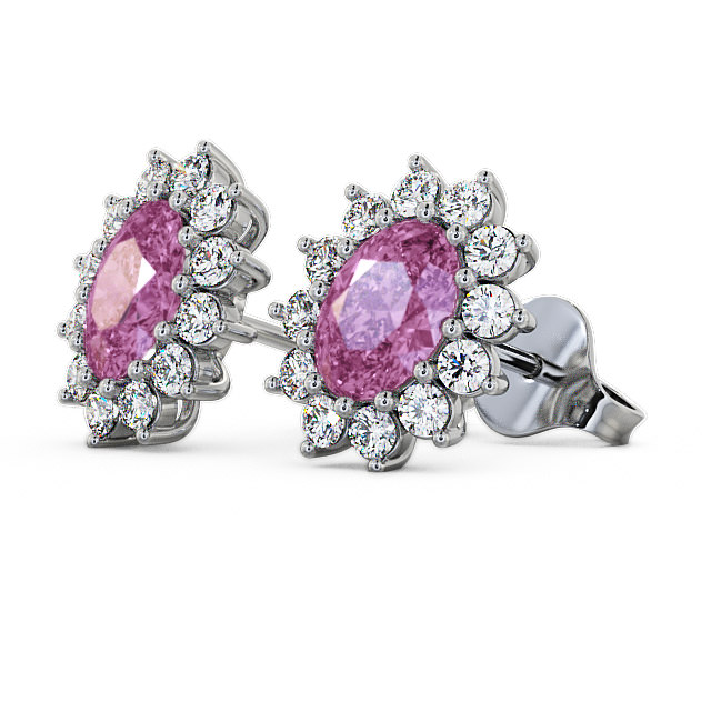 Cluster Pink Sapphire and Diamond 1.60ct Earrings 18K White Gold - Moselle ERG6GEM_WG_PS_SIDE