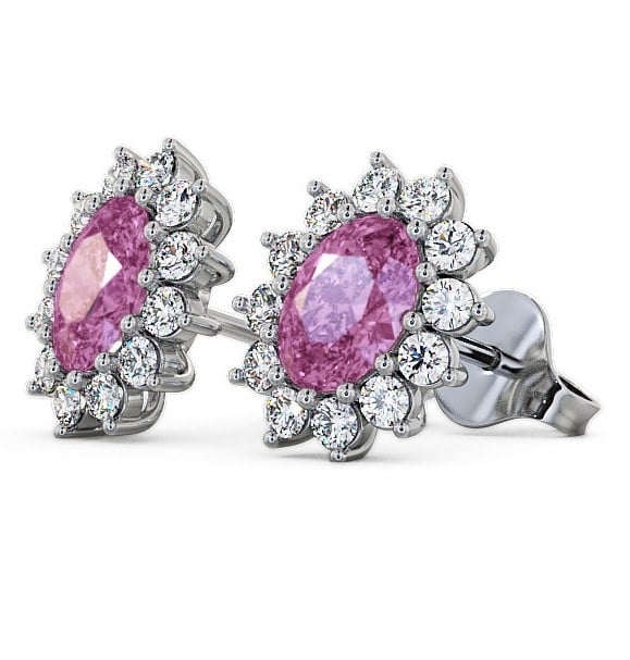  Cluster Pink Sapphire and Diamond 1.60ct Earrings 18K White Gold - Moselle ERG6GEM_WG_PS_THUMB1 
