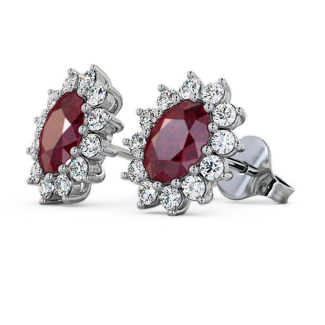 Cluster Ruby and Diamond 1.60ct Earrings 18K White Gold - Moselle