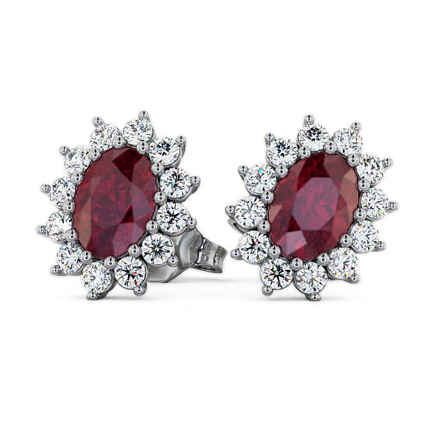 Cluster Ruby and Diamond 1.60ct Earrings 9K White Gold - Moselle ERG6GEM_WG_RU_UP
