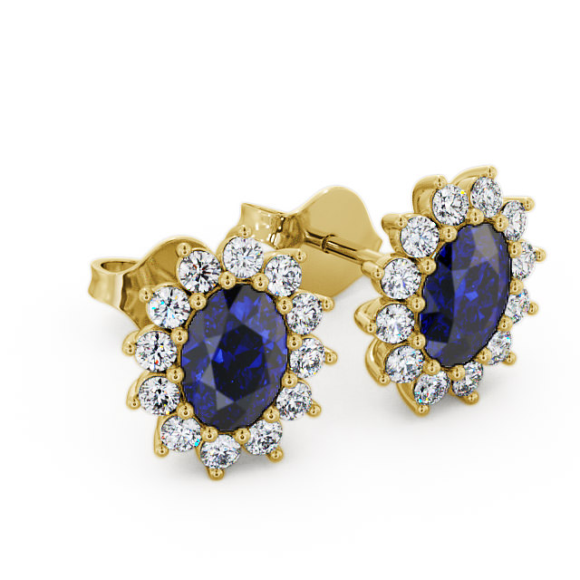 Cluster Blue Sapphire and Diamond 1.60ct Earrings 18K Yellow Gold - Moselle ERG6GEM_YG_BS_FLAT