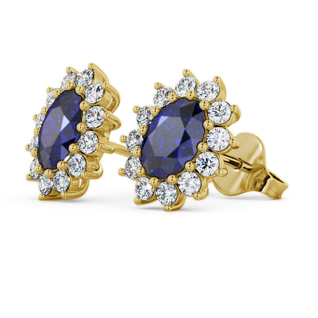 Cluster Blue Sapphire and Diamond 1.60ct Earrings 18K Yellow Gold - Moselle
