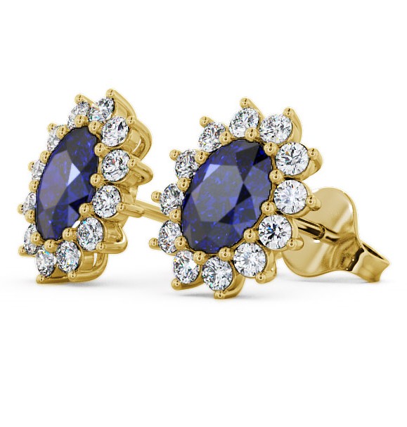  Cluster Blue Sapphire and Diamond 1.60ct Earrings 9K Yellow Gold - Moselle ERG6GEM_YG_BS_THUMB1 