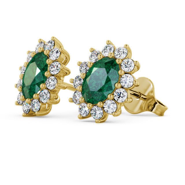 Cluster Emerald and Diamond 1.44ct Earrings 18K Yellow Gold - Moselle ERG6GEM_YG_EM_SIDE