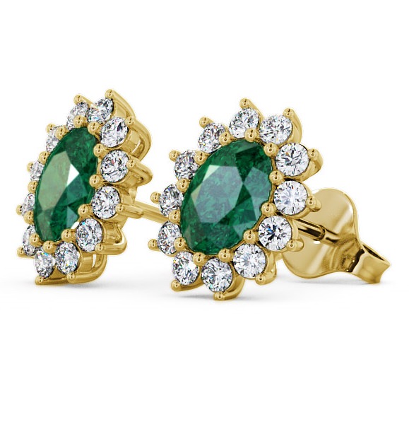  Cluster Emerald and Diamond 1.44ct Earrings 9K Yellow Gold - Moselle ERG6GEM_YG_EM_THUMB1 