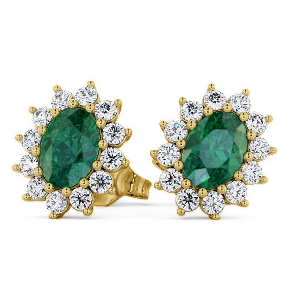  Cluster Emerald and Diamond 1.44ct Earrings 9K Yellow Gold - Moselle ERG6GEM_YG_EM_THUMB2 