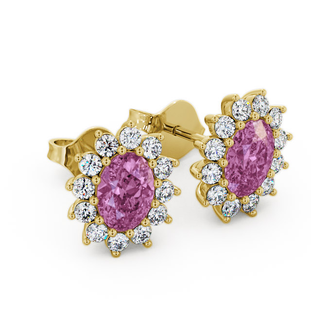 Cluster Pink Sapphire and Diamond 1.60ct Earrings 18K Yellow Gold - Moselle ERG6GEM_YG_PS_FLAT