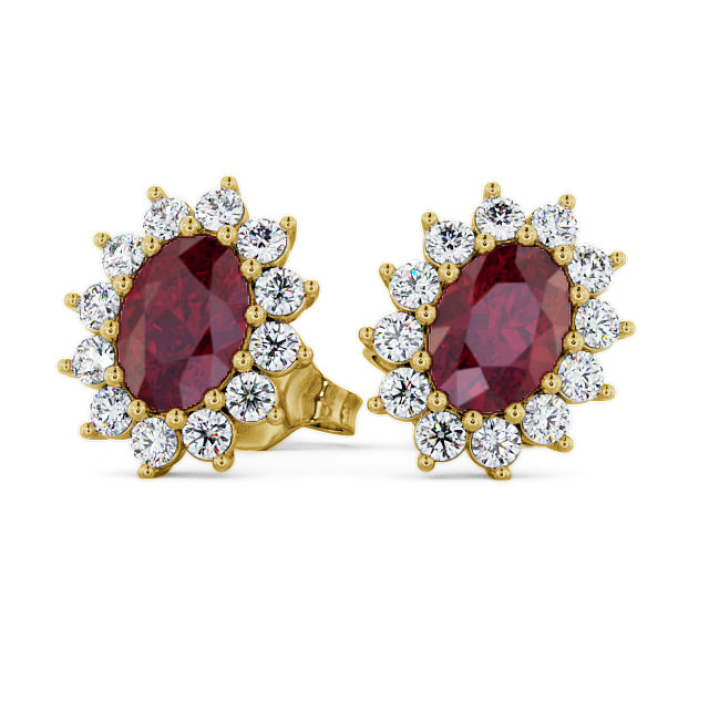 Cluster Ruby and Diamond 1.60ct Earrings 18K Yellow Gold - Moselle ERG6GEM_YG_RU_UP