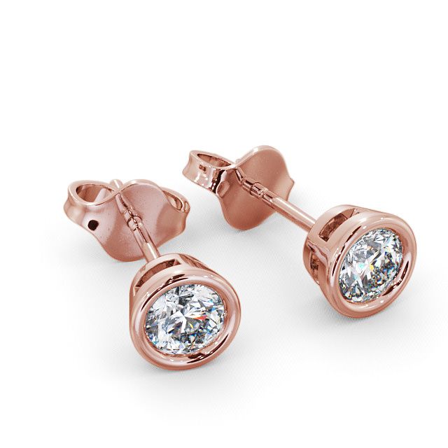 Round Diamond Bezel Stud Earrings 18K Rose Gold - Moroe ERG70_RG_FLAT