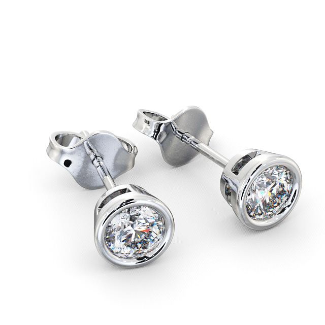 Round Diamond Bezel Stud Earrings 9K White Gold - Moroe ERG70_WG_FLAT