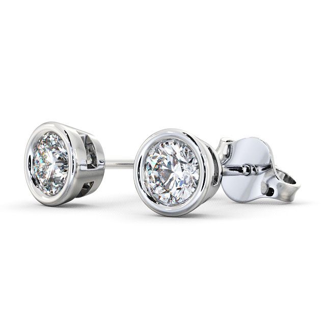 Round Diamond Bezel Stud Earrings 9K White Gold - Moroe