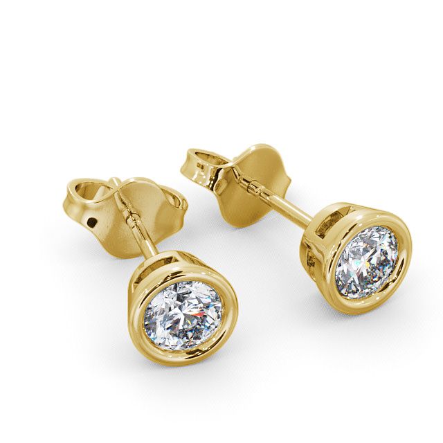 Round Diamond Bezel Stud Earrings 18K Yellow Gold - Moroe ERG70_YG_FLAT