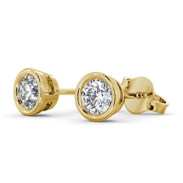 Round Diamond Bezel Stud Earrings 9K Yellow Gold - Moroe ERG70_YG_SIDE