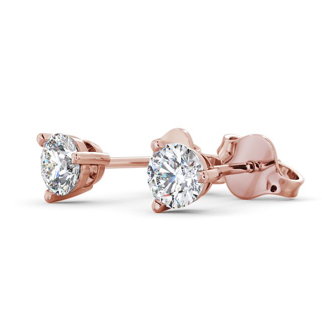 Round Diamond Three Claw Stud Earrings 18K Rose Gold - Tiffley ERG71_RG_SIDE