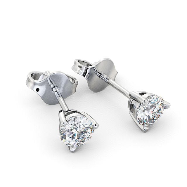 Round Diamond Three Claw Stud Earrings 18K White Gold - Tiffley ERG71_WG_FLAT