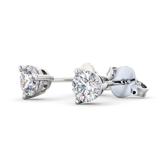Round Diamond Three Claw Stud Earrings 9K White Gold - Tiffley