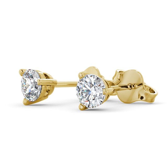Round Diamond Three Claw Stud Earrings 18K Yellow Gold - Tiffley ERG71_YG_SIDE