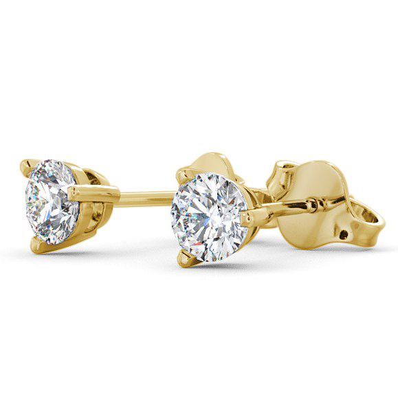 Round Diamond Three Claw Stud Earrings 18K Yellow Gold - Tiffley ERG71_YG_THUMB1