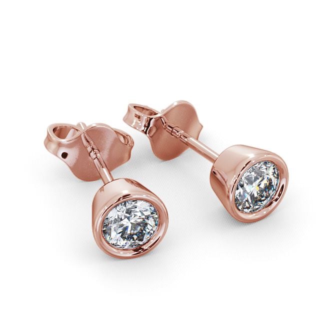 Round Diamond Bezel Stud Earrings 9K Rose Gold - Orrell ERG74_RG_FLAT