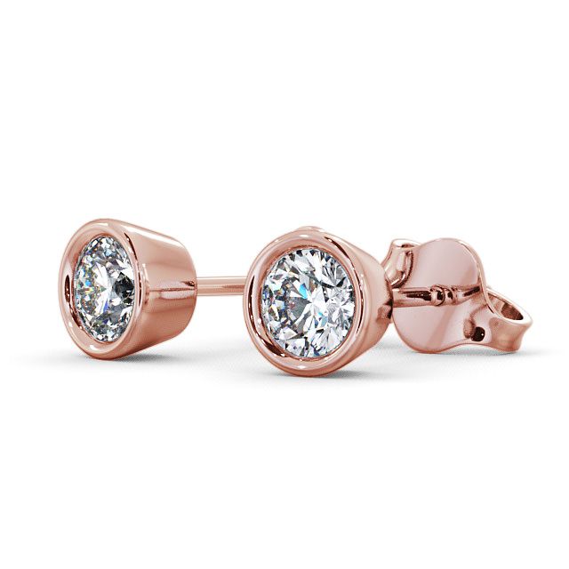 Round Diamond Bezel Stud Earrings 18K Rose Gold - Orrell ERG74_RG_SIDE