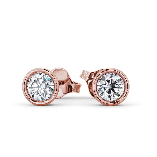 Round Diamond Bezel Stud Earrings 18K Rose Gold - Orrell ERG74_RG_UP
