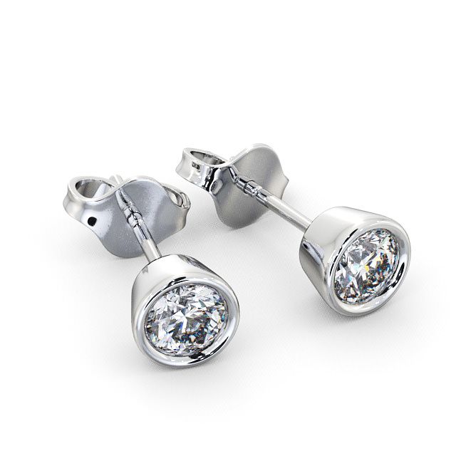 Round Diamond Bezel Stud Earrings 9K White Gold - Orrell ERG74_WG_FLAT