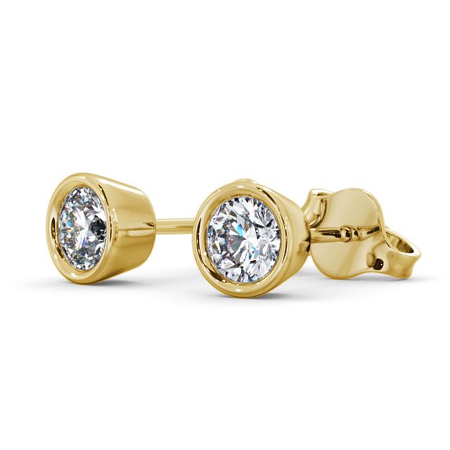 Round Diamond Bezel Stud Earrings 18K Yellow Gold - Orrell ERG74_YG_SIDE