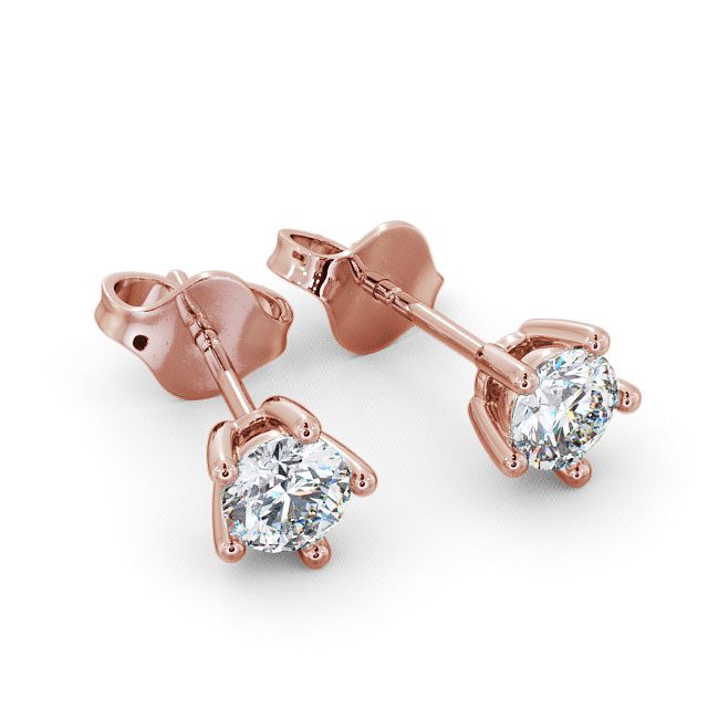 Round Diamond Five Claw Stud Earrings 18K Rose Gold - Mial ERG75_RG_FLAT