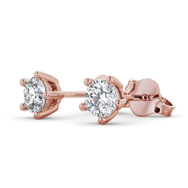 Round Diamond Five Claw Stud Earrings 9K Rose Gold - Mial ERG75_RG_SIDE