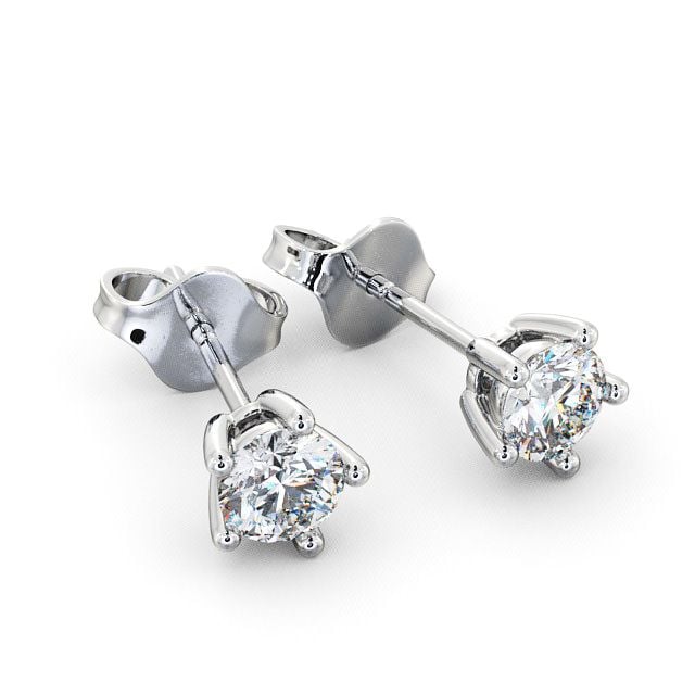 Round Diamond Five Claw Stud Earrings 18K White Gold - Mial ERG75_WG_FLAT