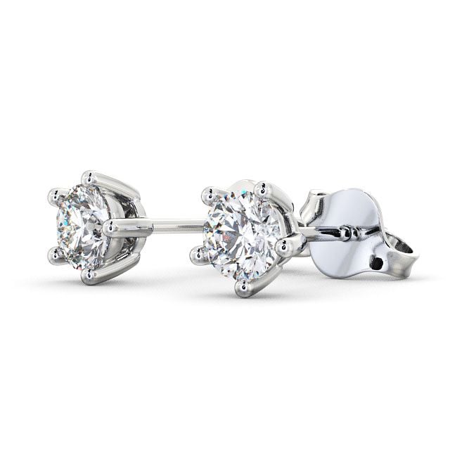 Round Diamond Five Claw Stud Earrings 18K White Gold - Mial ERG75_WG_SIDE