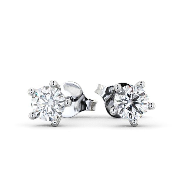 Round Diamond Five Claw Stud Earrings 18K White Gold - Mial ERG75_WG_UP