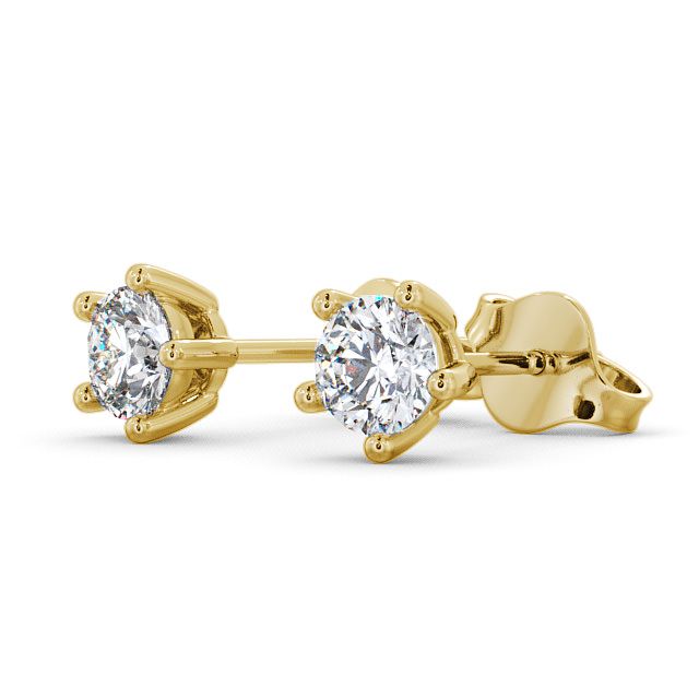 Round Diamond Five Claw Stud Earrings 9K Yellow Gold - Mial ERG75_YG_SIDE