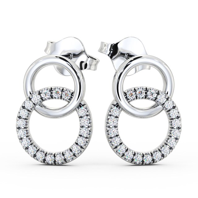 Circle Round Diamond Earrings 18K White Gold - Phoebe ERG77_WG_UP