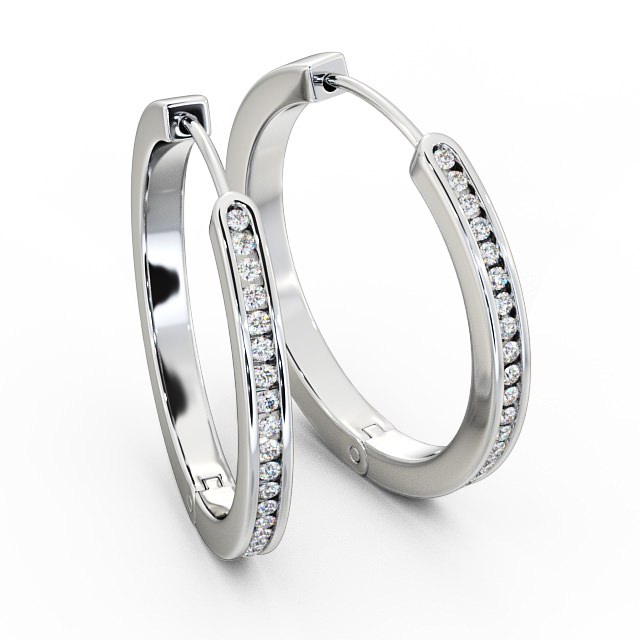 Hoop Round Diamond Earrings 18K White Gold - Mikaela ERG79_WG_FLAT