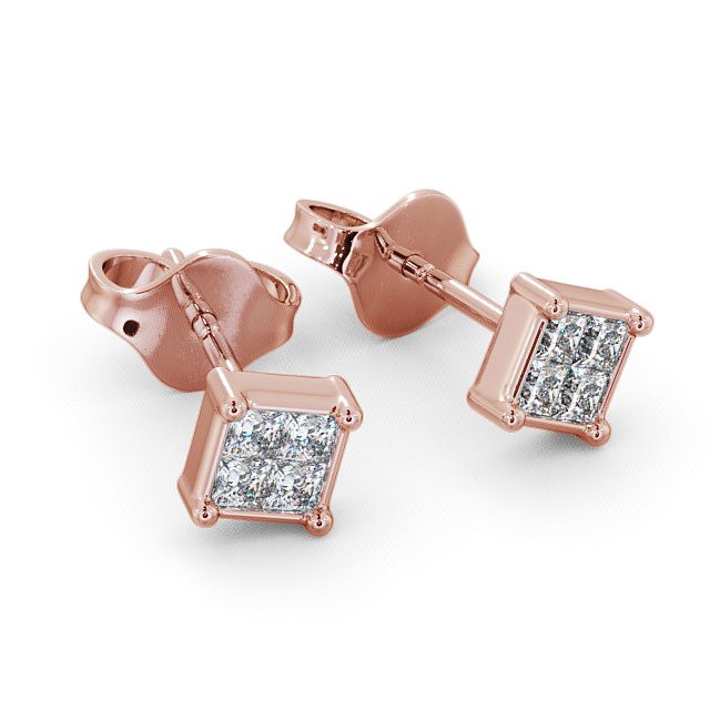 Princess Diamond Stud Earrings 18K Rose Gold - Simene ERG7_RG_FLAT