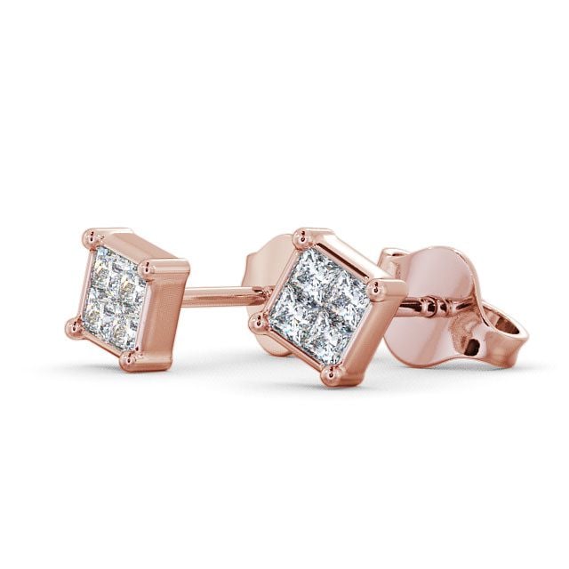 Princess Diamond Stud Earrings 9K Rose Gold - Simene ERG7_RG_SIDE