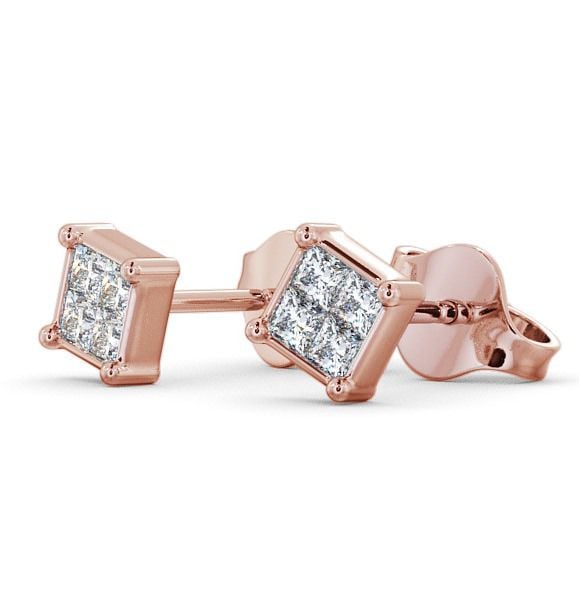 Princess Diamond Illusion Set Stud Earrings 9K Rose Gold ERG7_RG_THUMB1