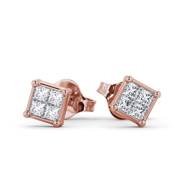 Princess Diamond Stud Earrings 18K Rose Gold - Simene ERG7_RG_UP