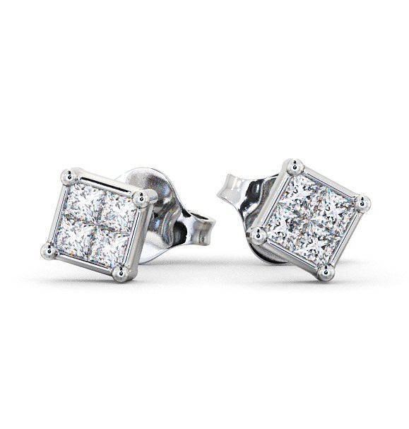 Princess Diamond Illusion Set Stud Earrings 9K White Gold ERG7_WG_THUMB2 