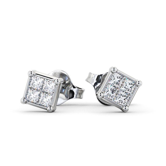 Princess Diamond Stud Earrings 9K White Gold - Simene ERG7_WG_UP