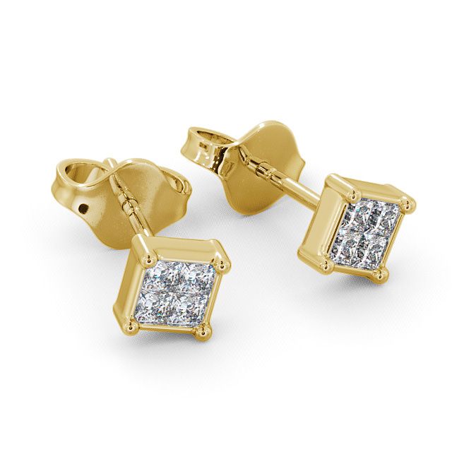 Princess Diamond Stud Earrings 9K Yellow Gold - Simene ERG7_YG_FLAT