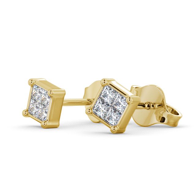 Princess Diamond Stud Earrings 18K Yellow Gold - Simene