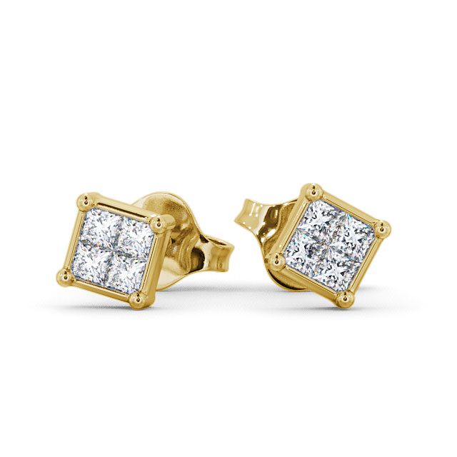 Princess Diamond Stud Earrings 9K Yellow Gold - Simene ERG7_YG_UP