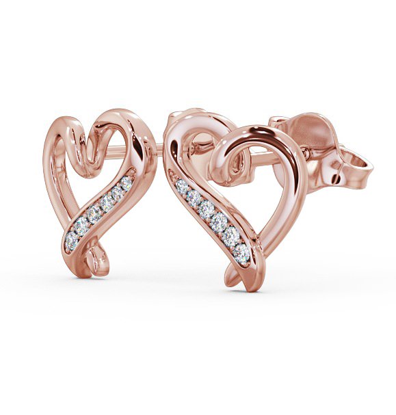 Heart Style Round Diamond Channel Set Earrings 18K Rose Gold ERG80_RG_THUMB1