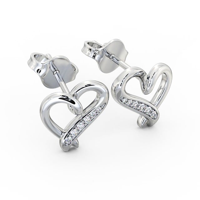 Heart Style Round Diamond Earrings 18K White Gold - Ella ERG80_WG_FLAT