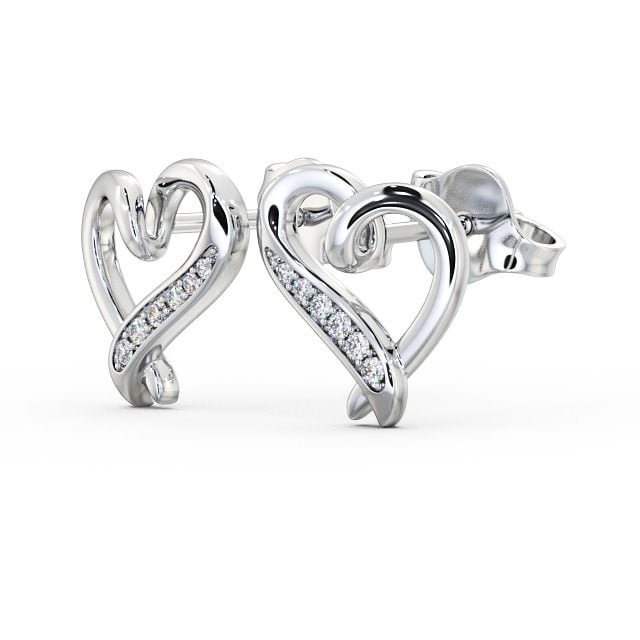 Heart Style Round Diamond Earrings 18K White Gold - Ella ERG80_WG_SIDE