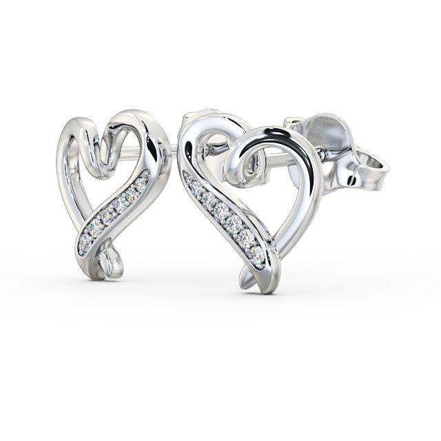 Heart Style Round Diamond Earrings 9K White Gold - Ella ERG80_WG_SIDE