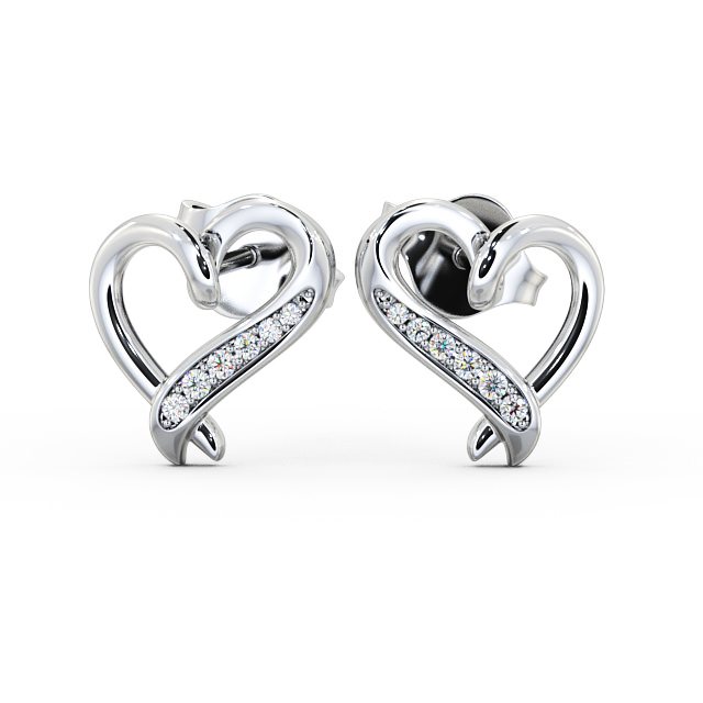 Heart Style Round Diamond Earrings 18K White Gold - Ella ERG80_WG_UP